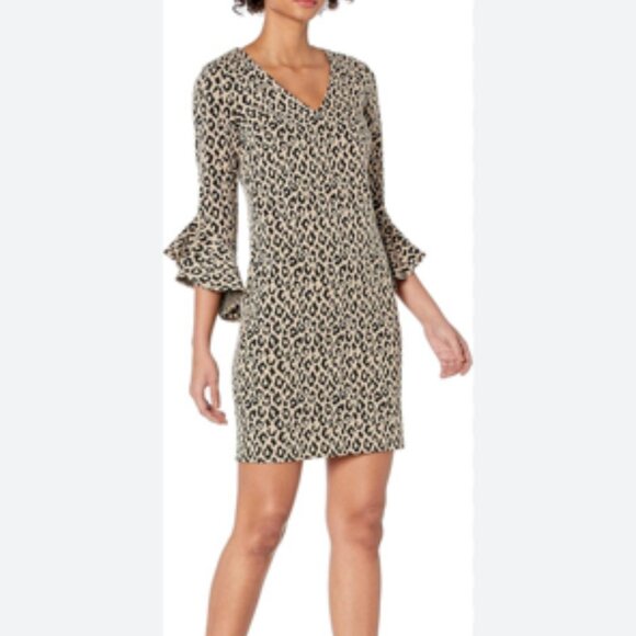 Trina Turk Ponte Stretch Knit Dress Ruffle Sleeve Formal Animal NEW NWT 4 - Picture 1 of 9